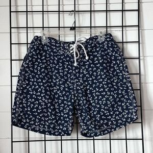 J. Crew Nautical Swim Board Shorts Mens 32‎ Navy Anchors Coastal Preppy